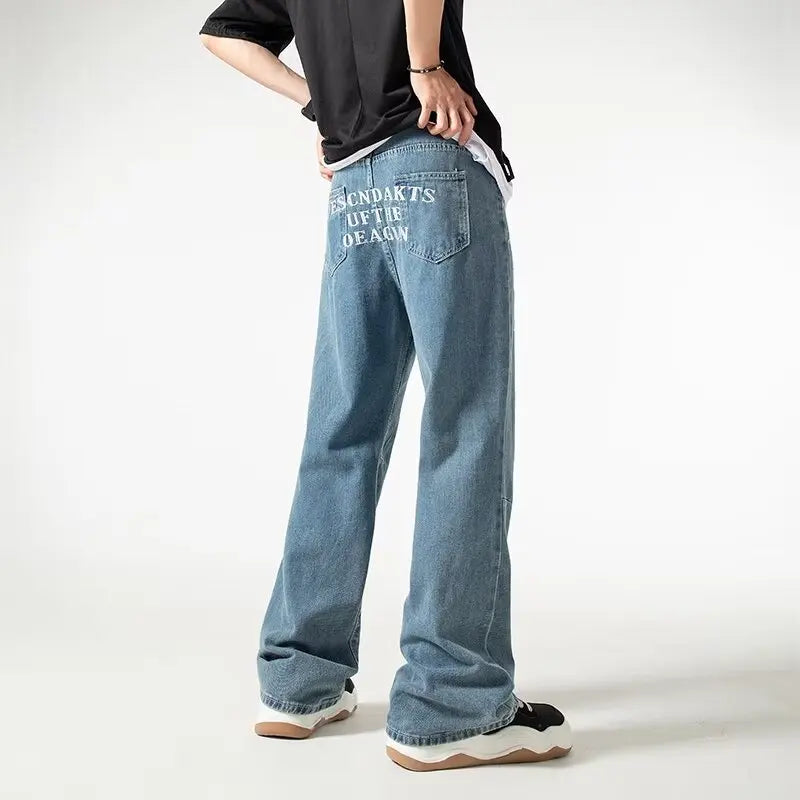 Luxuriöse Sommerjeans mit Drachenstickerei, gerader Schnitt