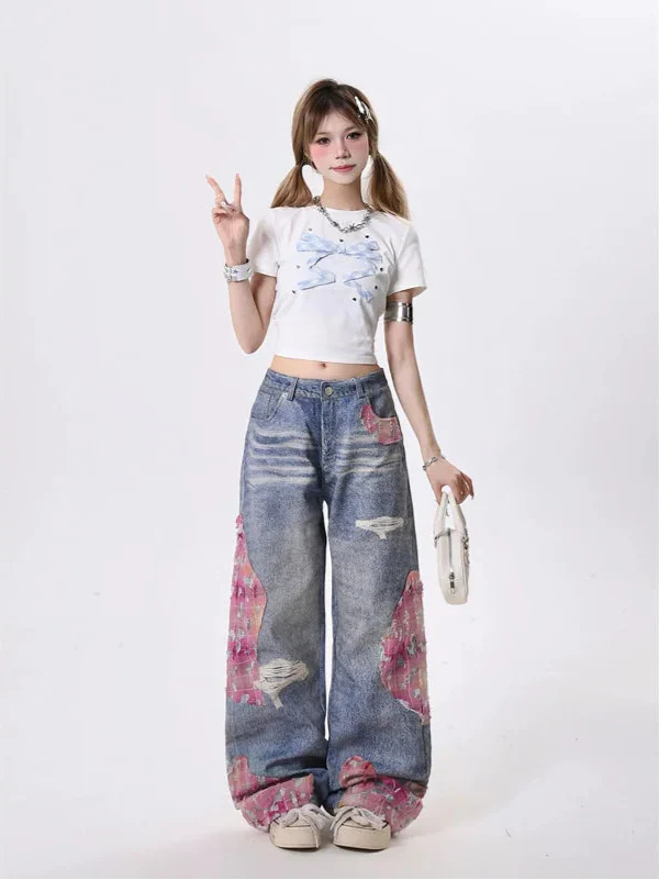 Coole Vintage Jeans mit Rissen, Hohlsaum und Quasten für Damen
