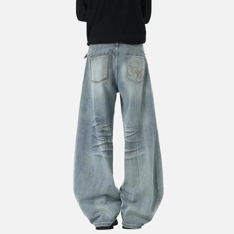 Jean en denim effet moustache, style coréen