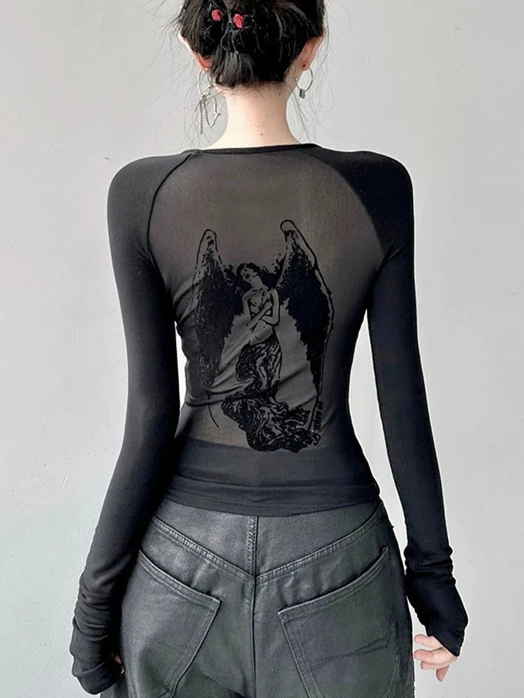 Y2K Elegantes Langarm-T-Shirt mit taillierter Passform