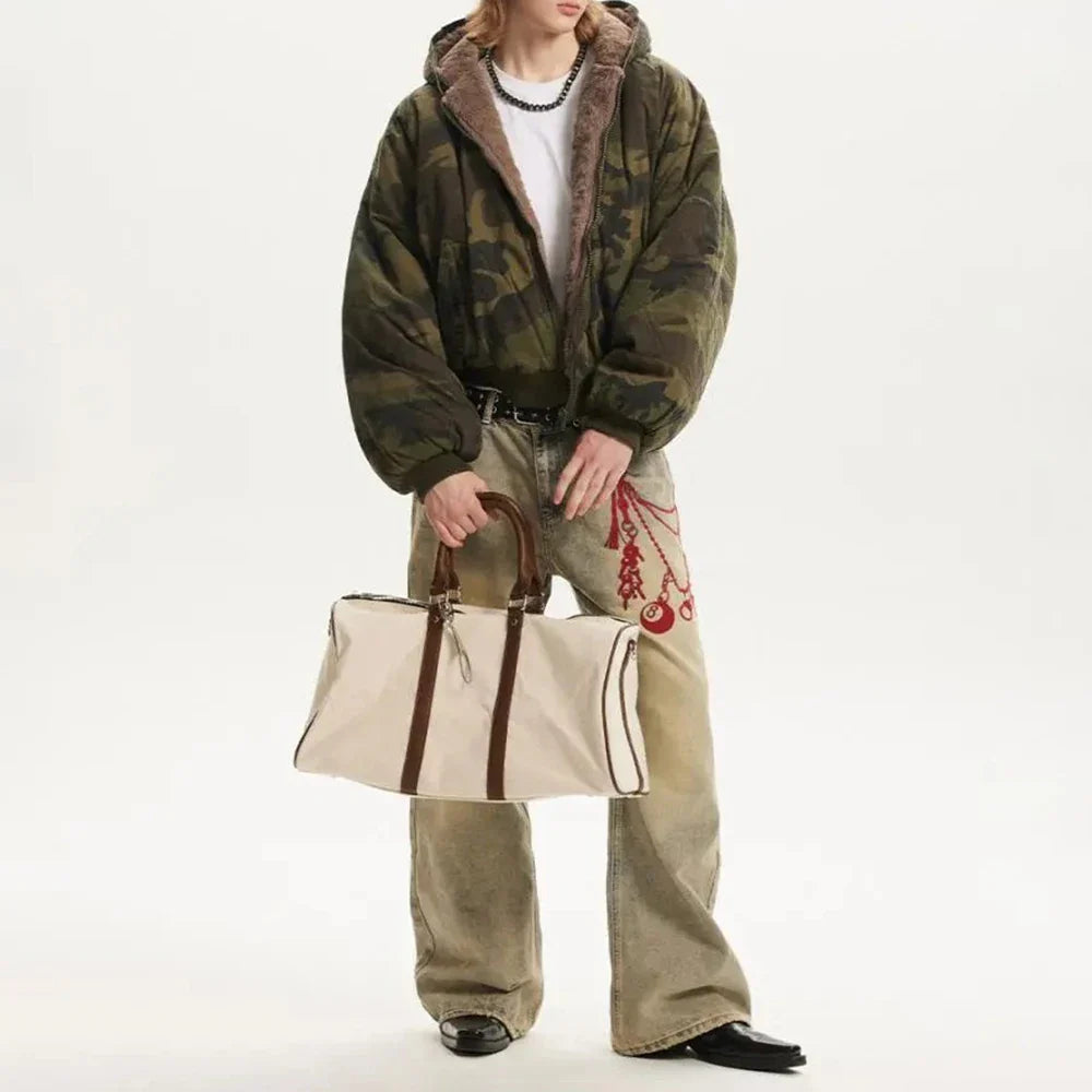 Herren Winterjacke mit Kapuze, Camouflage-Muster, dick gefüttert, Retro-Stil, Winterjacke mit Kapuze, Winterjacke im Camouflage-Look, dick gefüttert