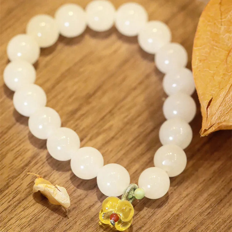 Bracelet élégant en perles de jade blanc