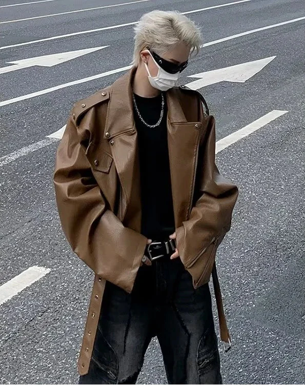Motorradjacke aus Leder im amerikanischen Stil mit lockerer Passform