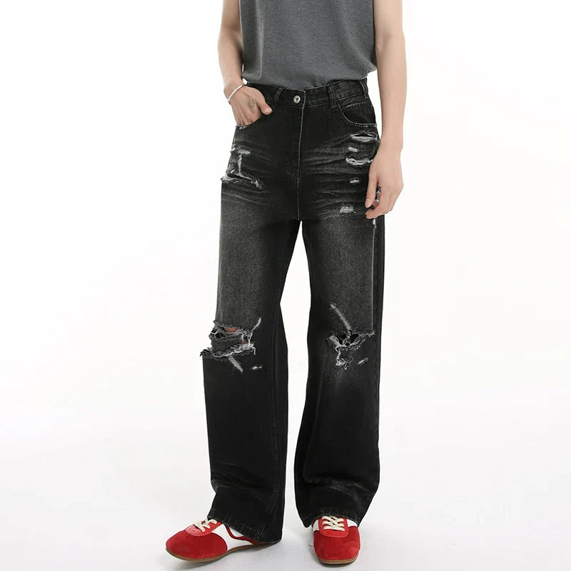 Hochwertige, abgenutzte Burr Straight Jeans
