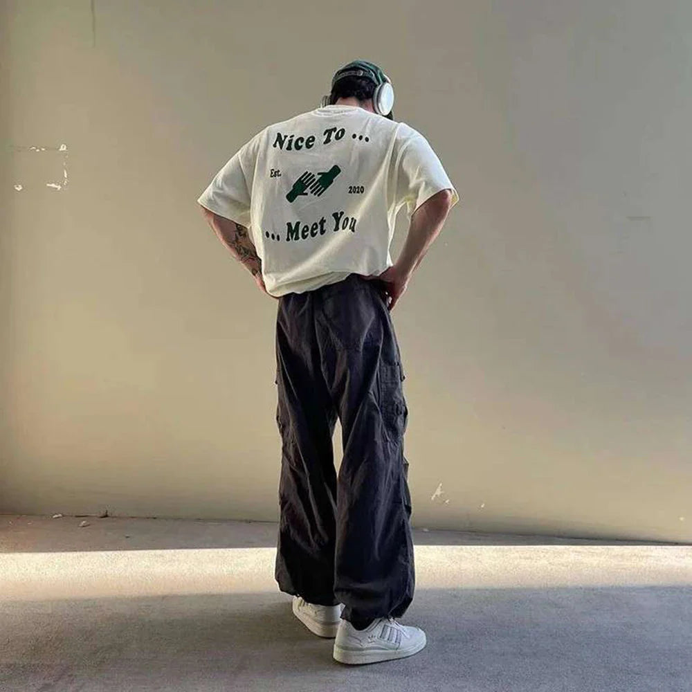 T-shirt ample à imprimé lettres rétro ajustable