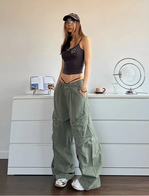 StreCool etear Hochwertige grüne Wide Leg Baggy Jeans