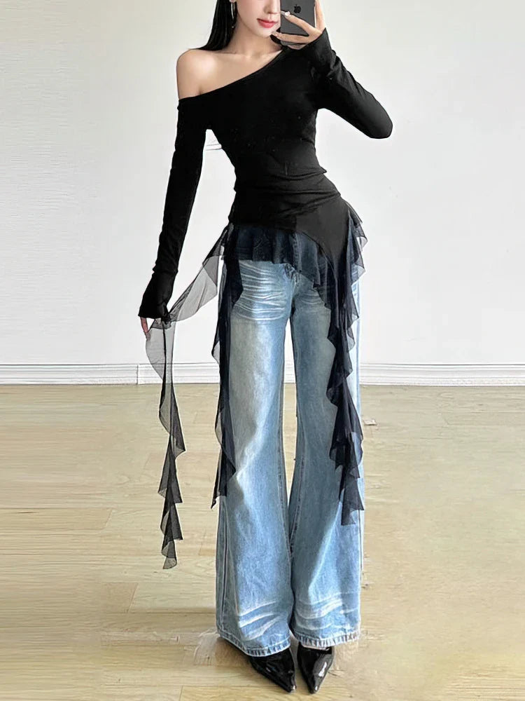 Süßes, sanftes Rüschen-Quasten-T-Shirt