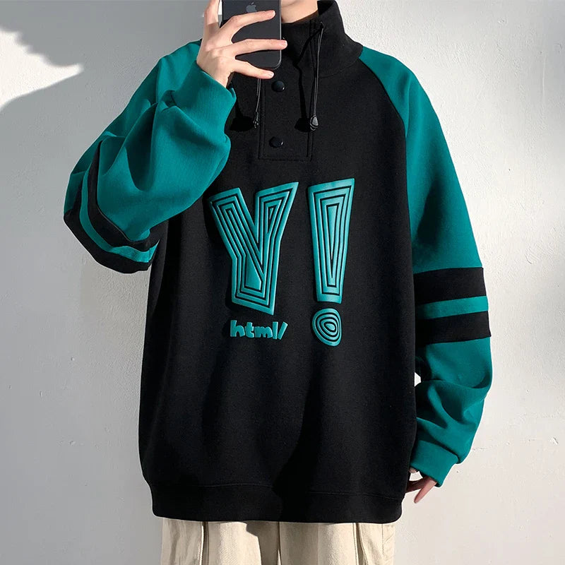 Pullover-Sweatshirt mit kontrastfarbenem Patchwork-Patchwork