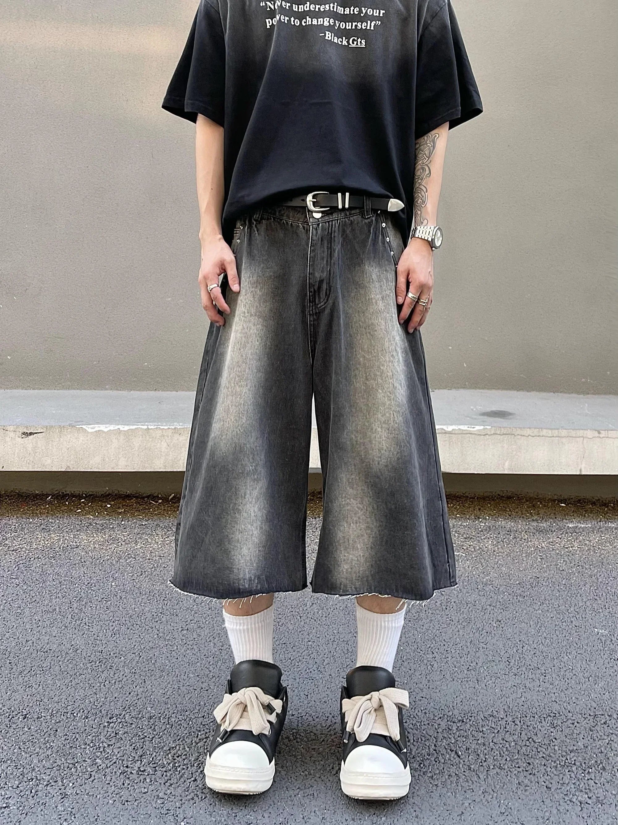 Short en jean Y2K Rivets Washed Lightning