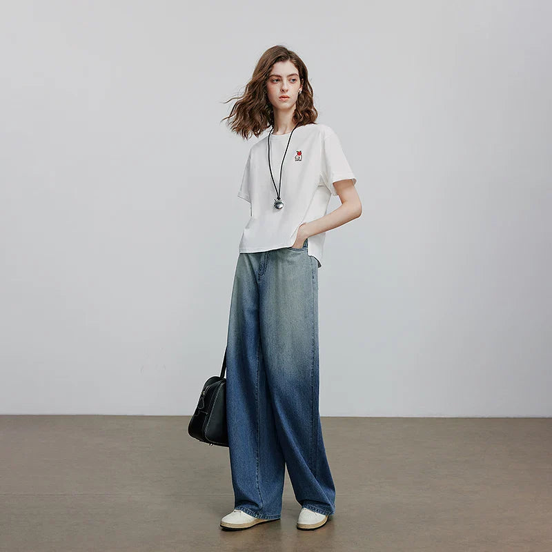 Jean en denim bleu chic d'été à jambes larges