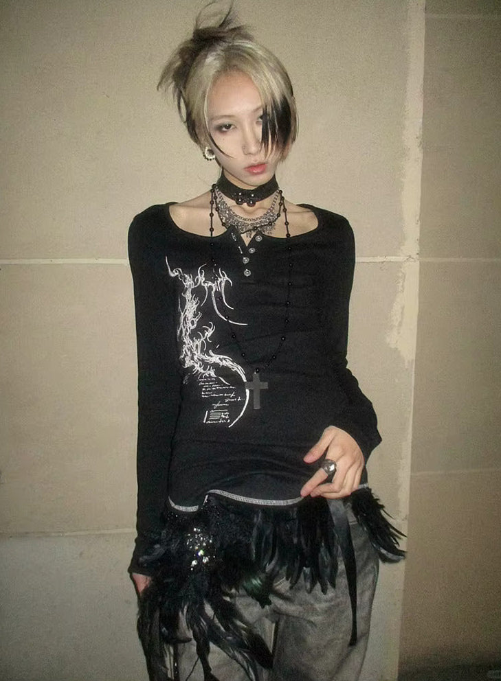Gothic Grunge Aesthetic Irregular Tattoo T-Shirt