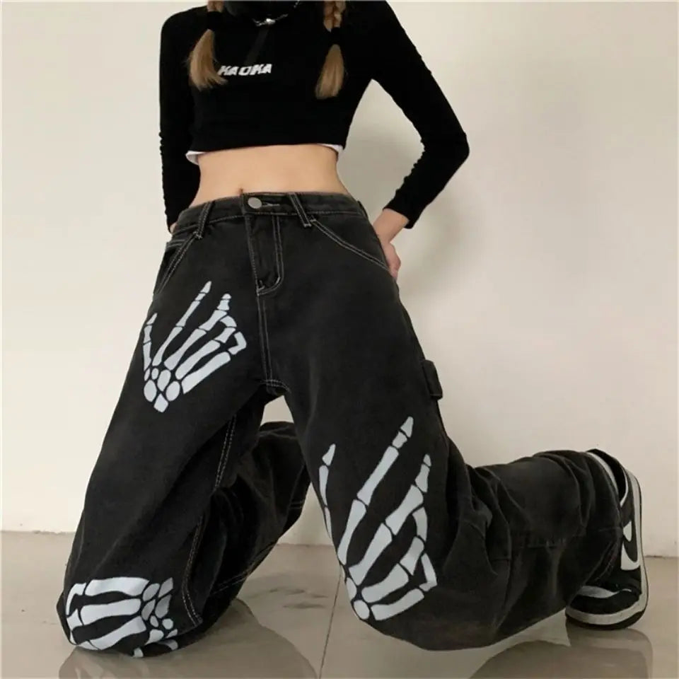 Schwarze Streetwear-Jeans mit lockerem, weitem Bein