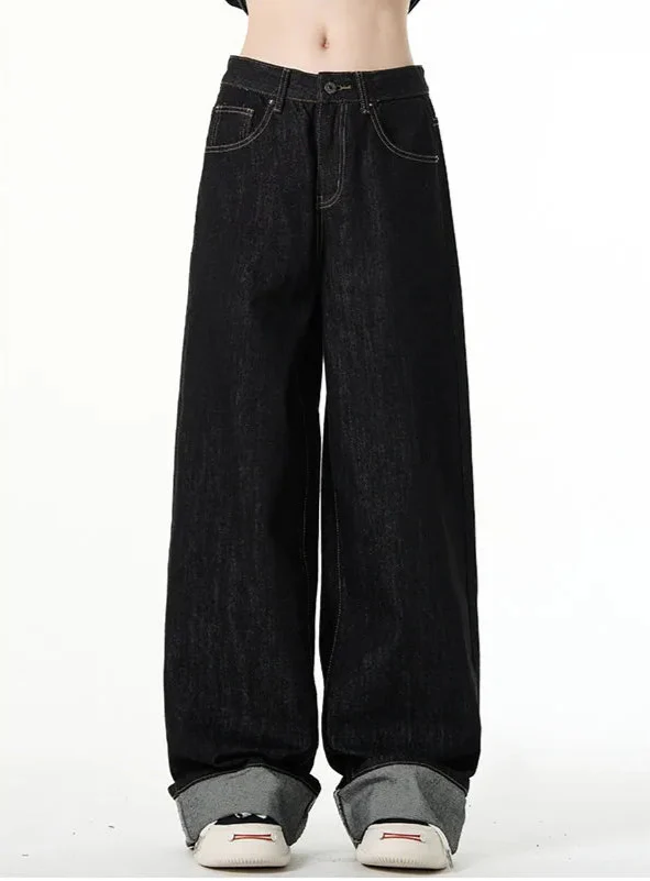 Vintage Schwarze Gothic Oversize Hip Hop High Jeans