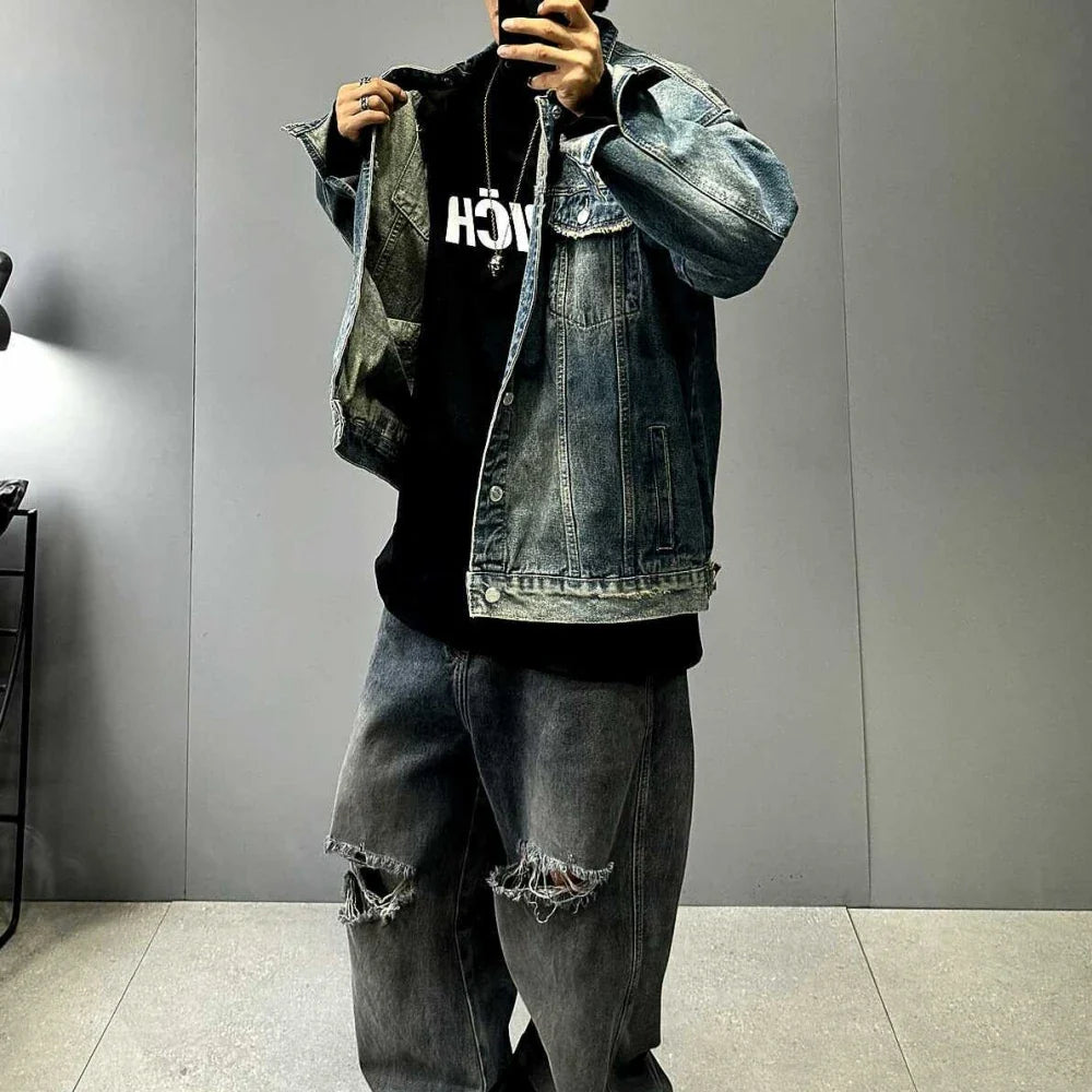 Hochwertige, gelb schlammgefärbte Jeansjacke