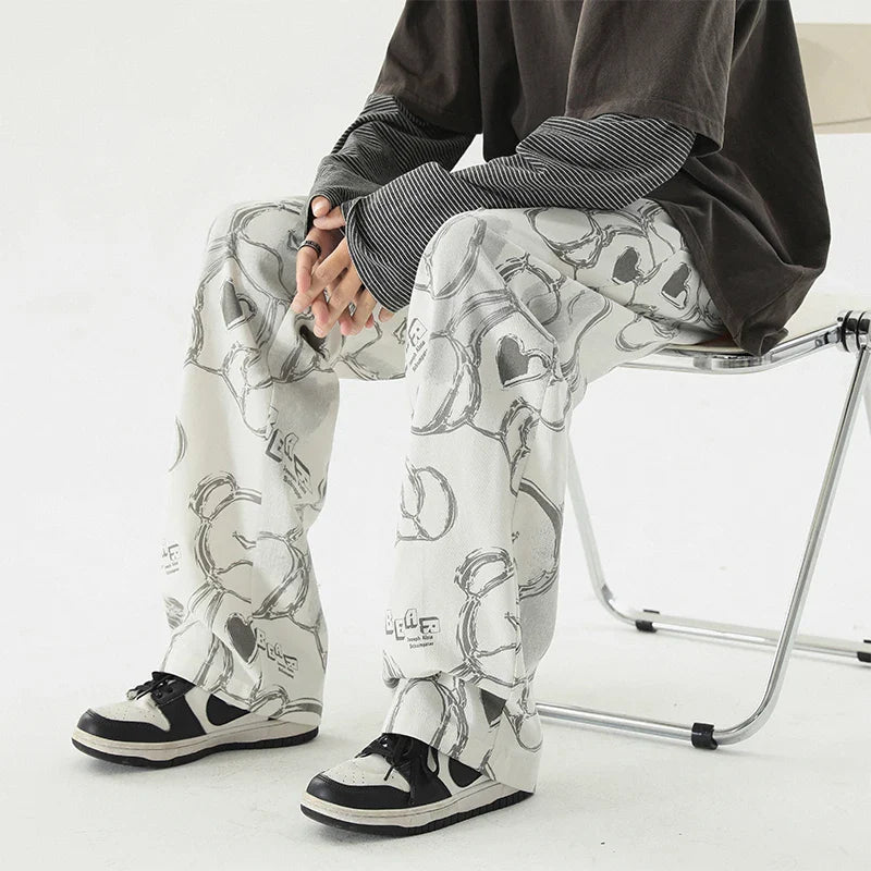 Vintage-Sweatpants mit Graffiti-Print und geradem Bein