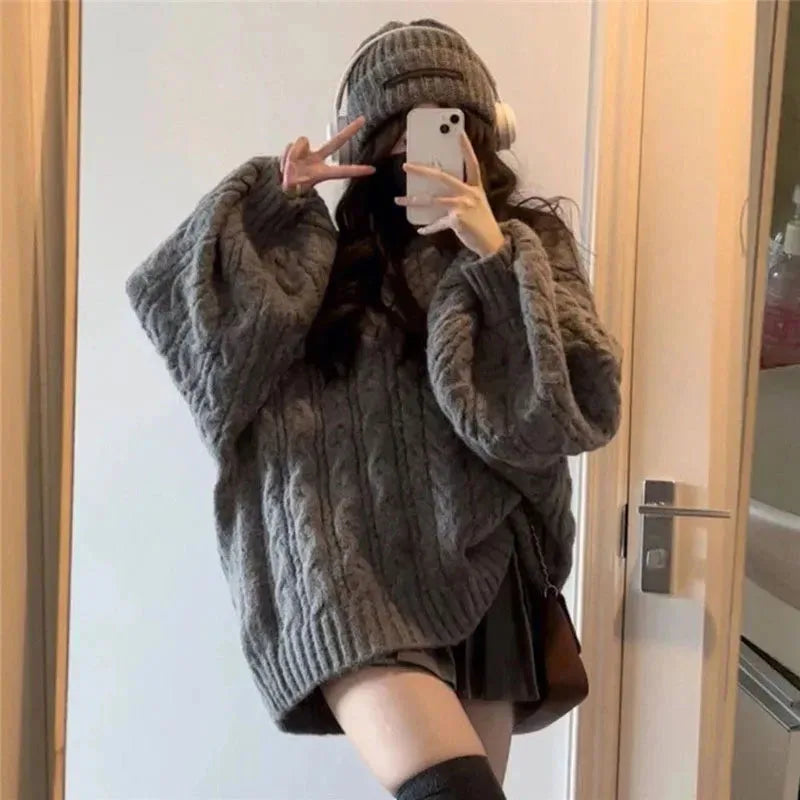 Vintage Oversized Strickpullover mit V-Ausschnitt