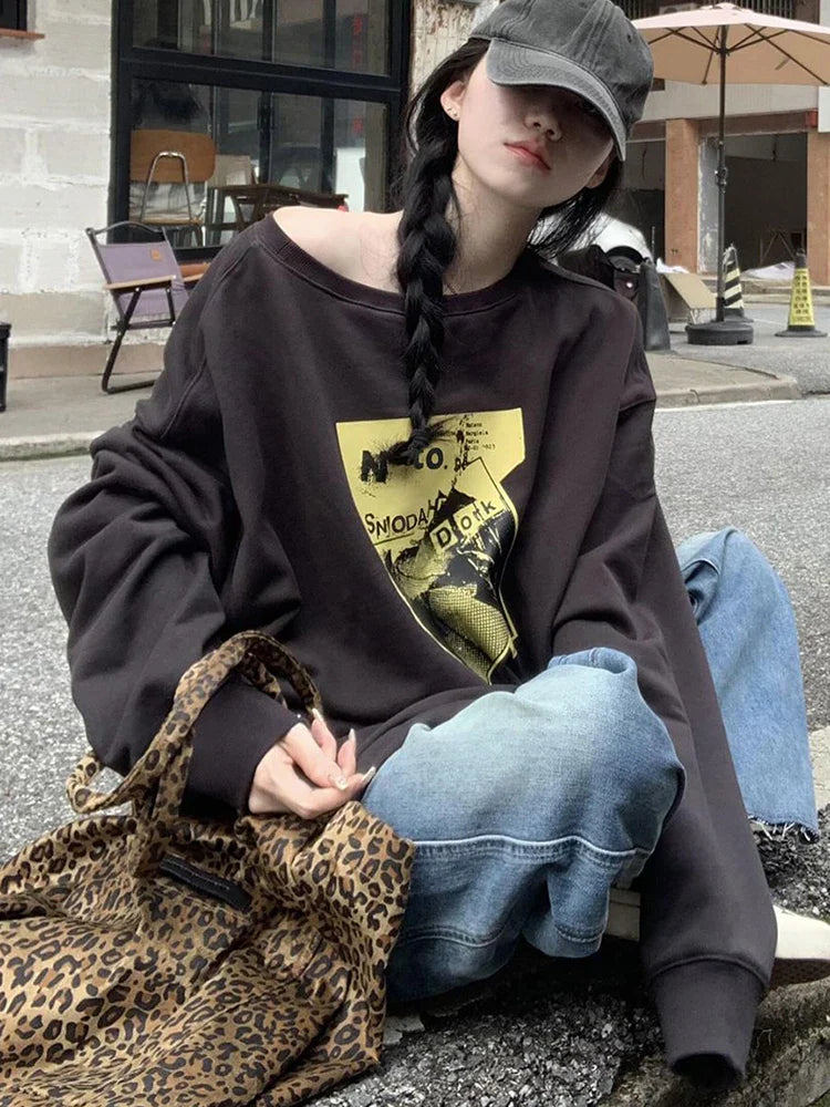 Vintage Oversized Hip Hop Baumwoll-Sweatshirt mit Print