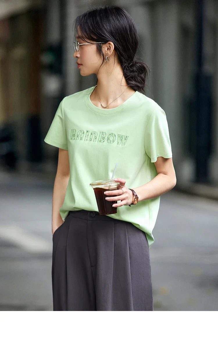 Besticktes Sommer-T-Shirt für Damen aus Baumwollmischung