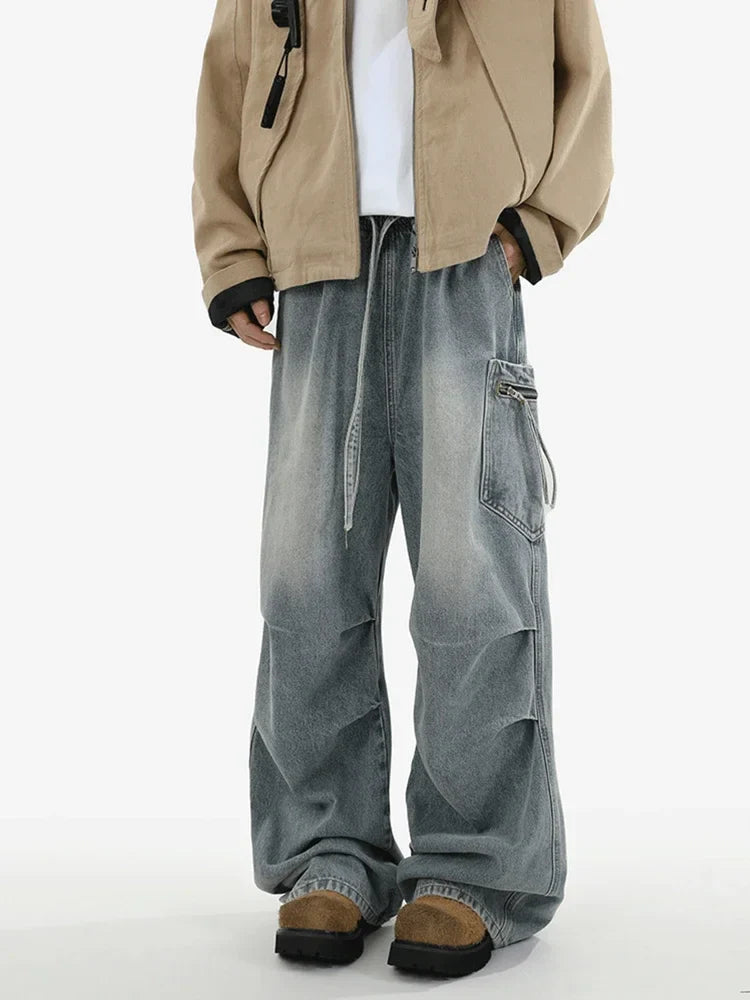 High Street Pleated Cargo Denim Jeans