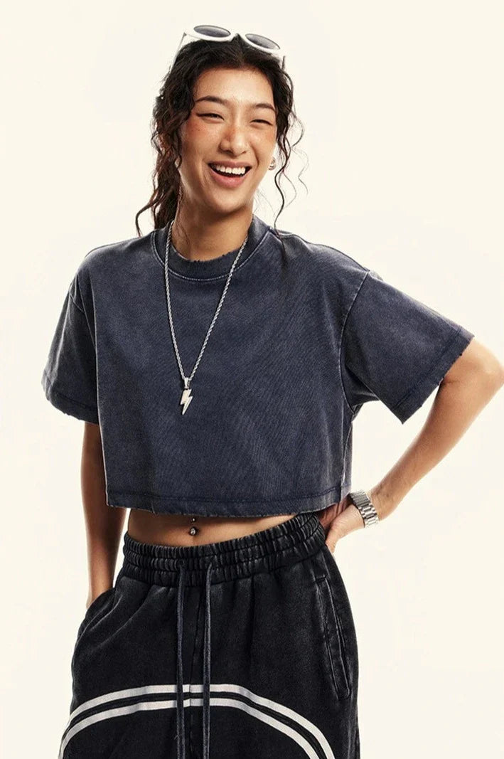 Damen-Crop-Top mit gewaschenen Nähten