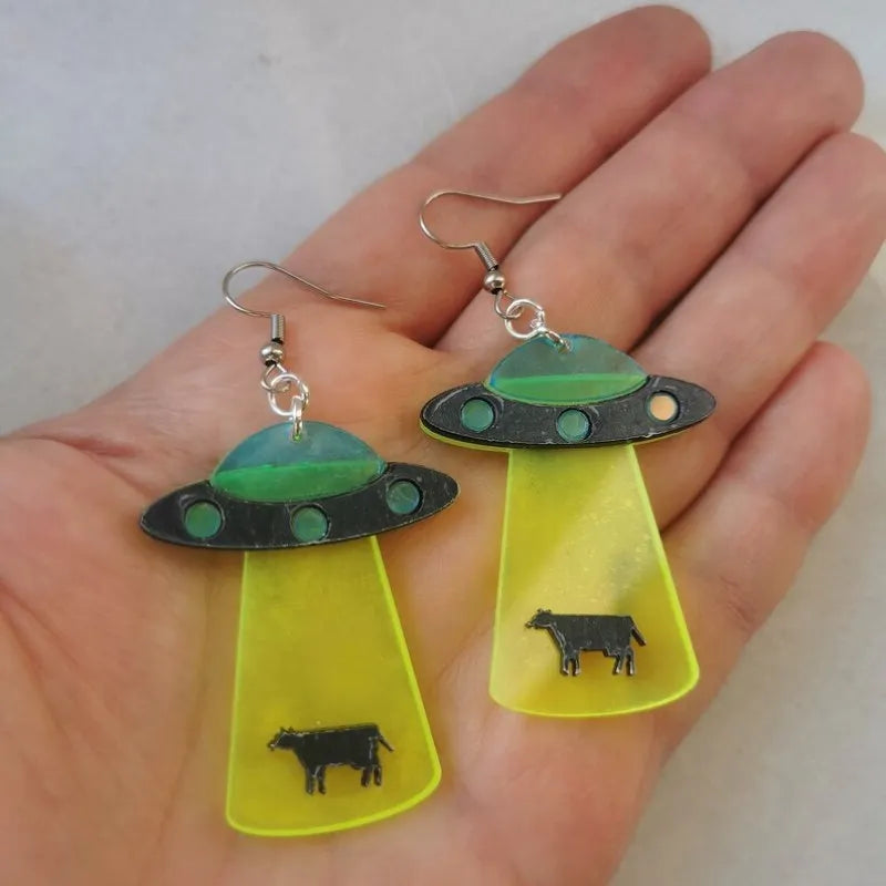 Extraterrestrial Space Acrylic Embossed UFO Earring