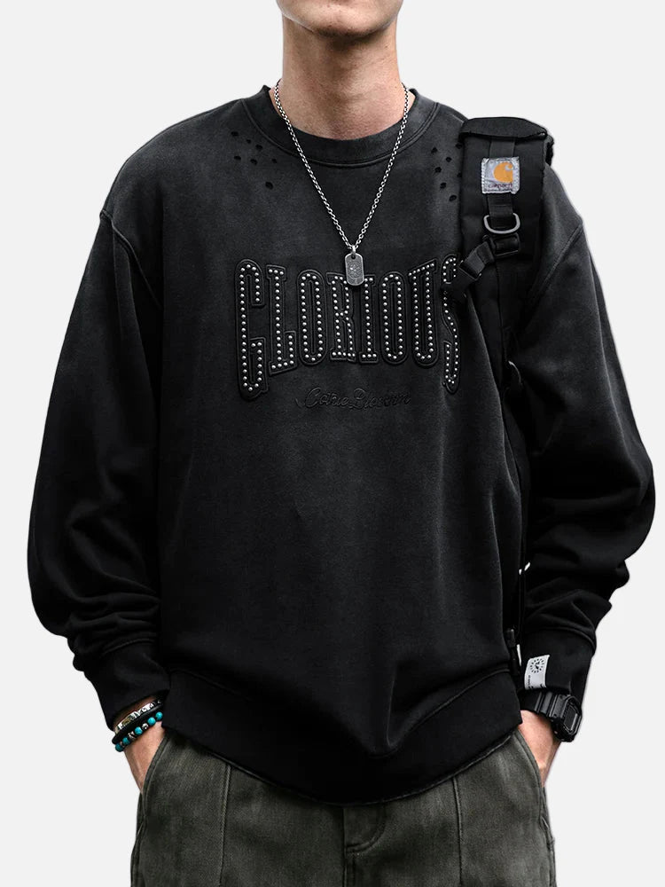 Lässiges Sweatshirt aus schwerer Baumwolle mit Rissen
