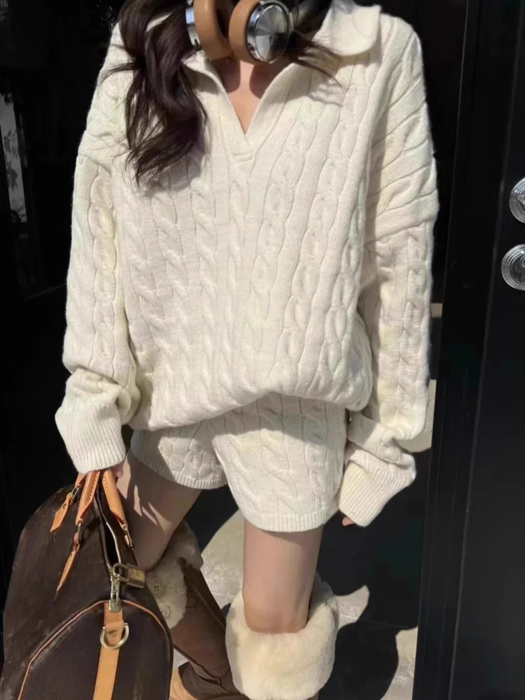 Ensemble pull et short en maille torsadée