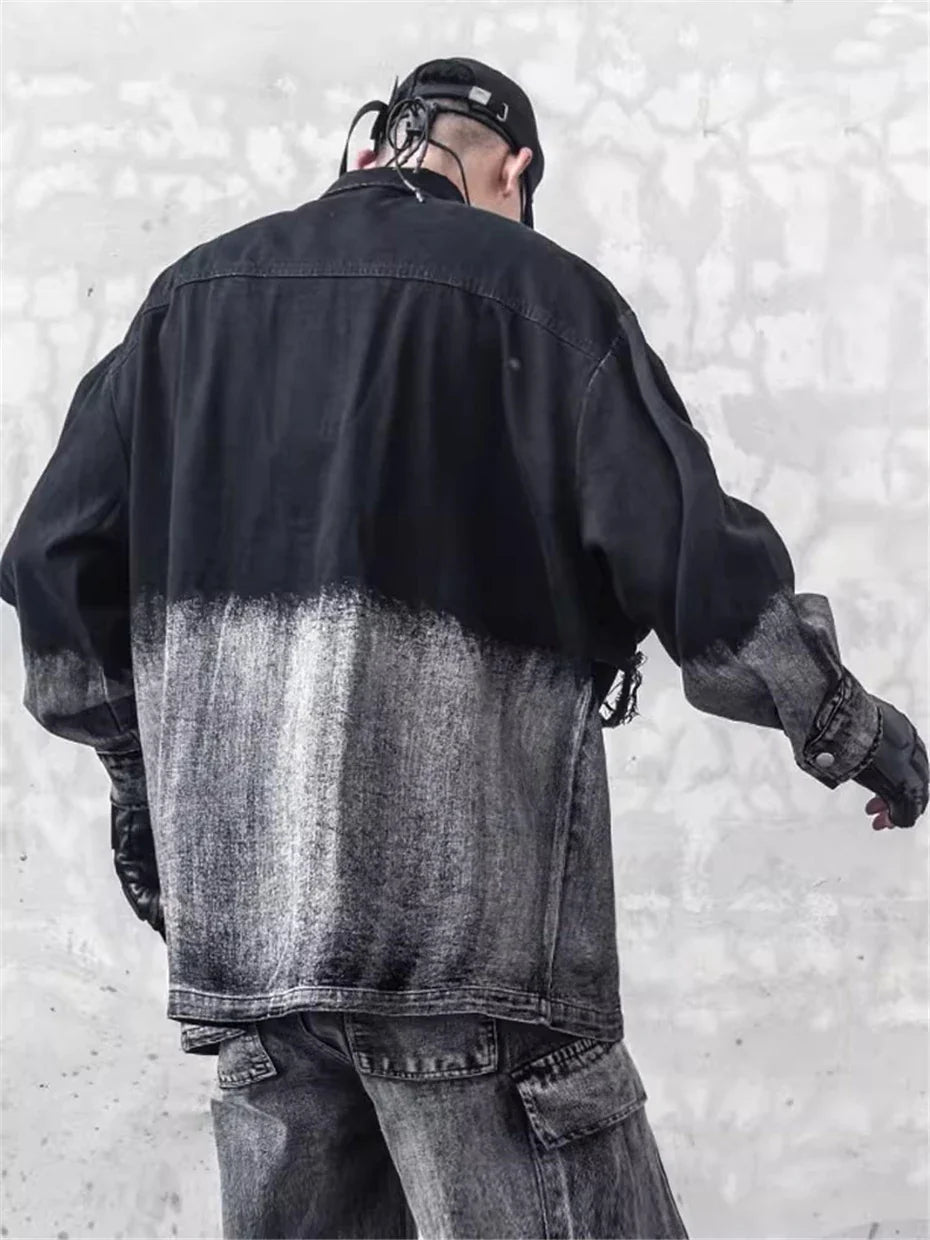 Coole Streetwear Vintage-Jeansjacke mit Farbverlauf