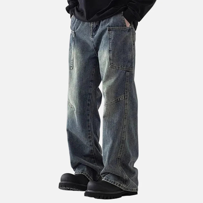 Jean cargo rétro bleu style coréen pour le travail