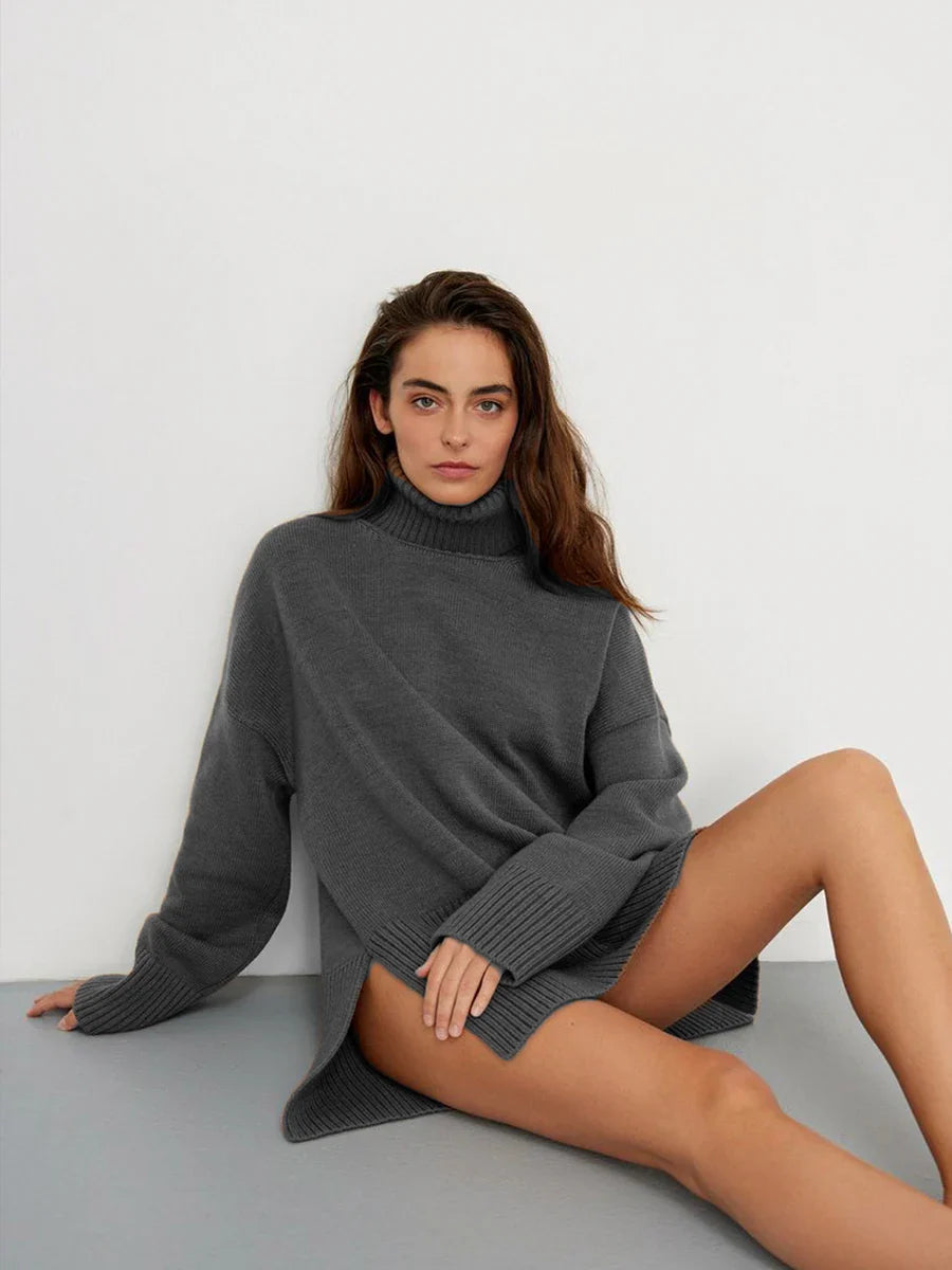 Gemütlicher Strickpullover mit Schlitz für Damen