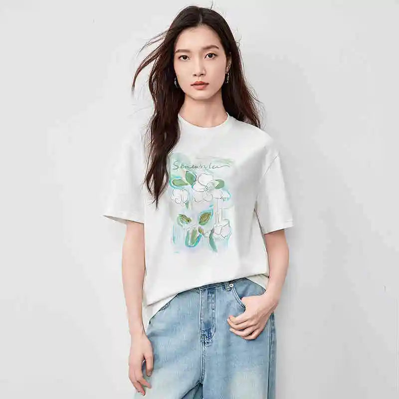 Bequemes, lockeres Sommer-Rundhals-T-Shirt