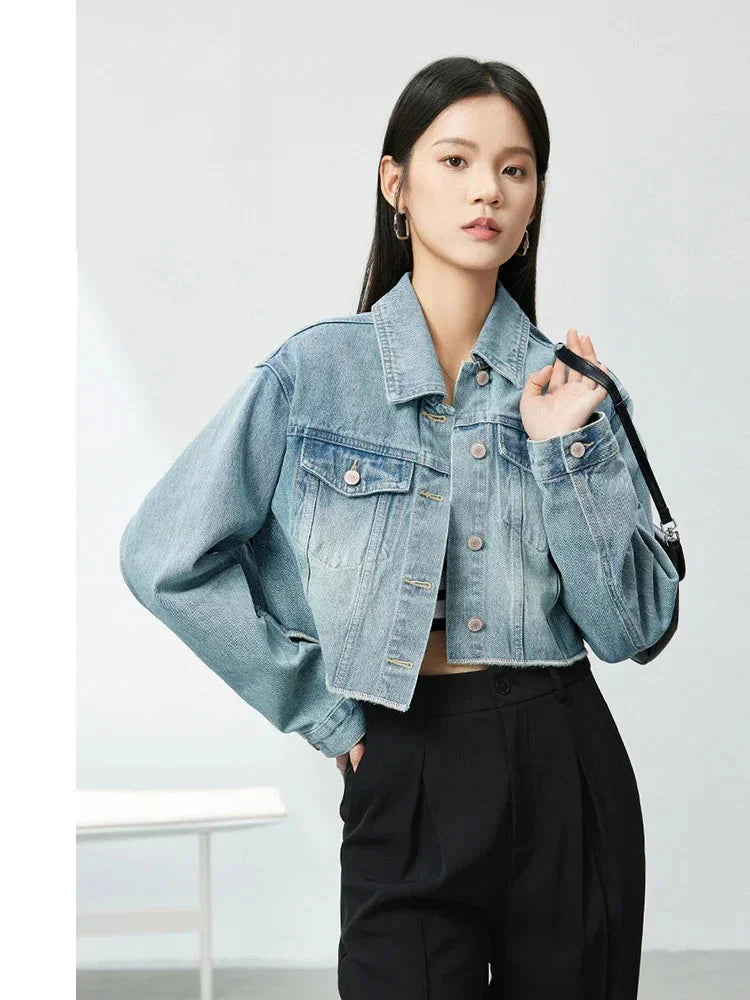 veste en jean délavée décontractée et ample