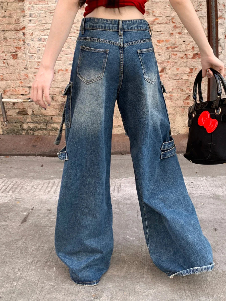 Jean cargo déchiré taille basse coupe ample
