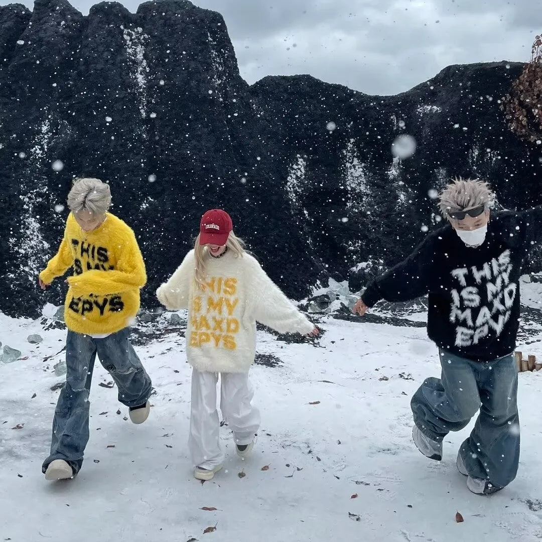 Pull imprimé hip-hop à lettres chaudes streetwear