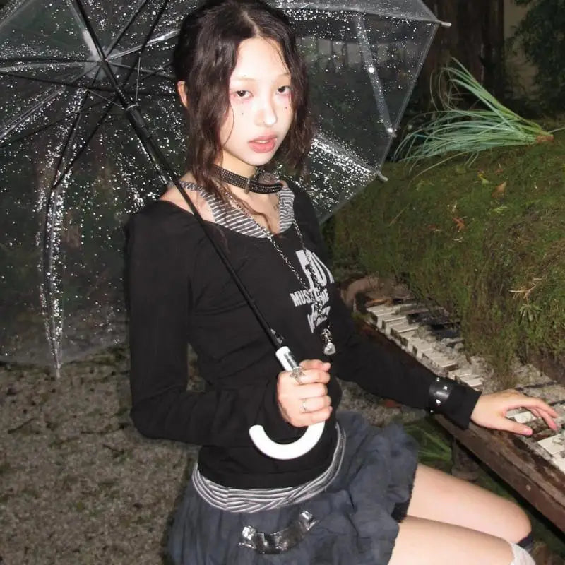 Gothic-Patchwork-Grafik-T-Shirt
