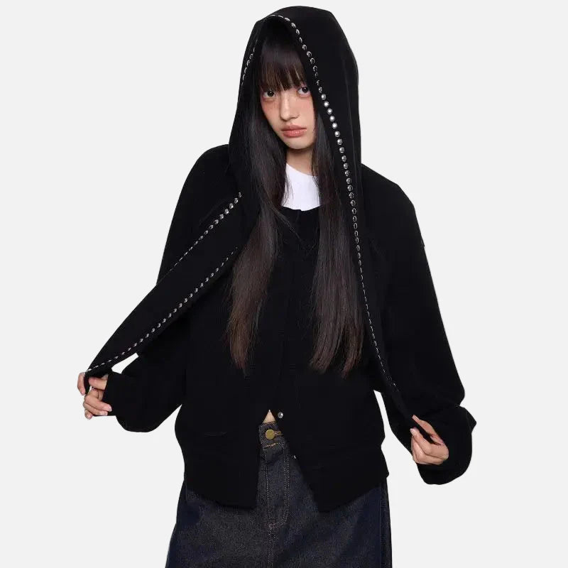 Winter Nieten Hasenohren Lockerer Freizeit-Sweatshirt
