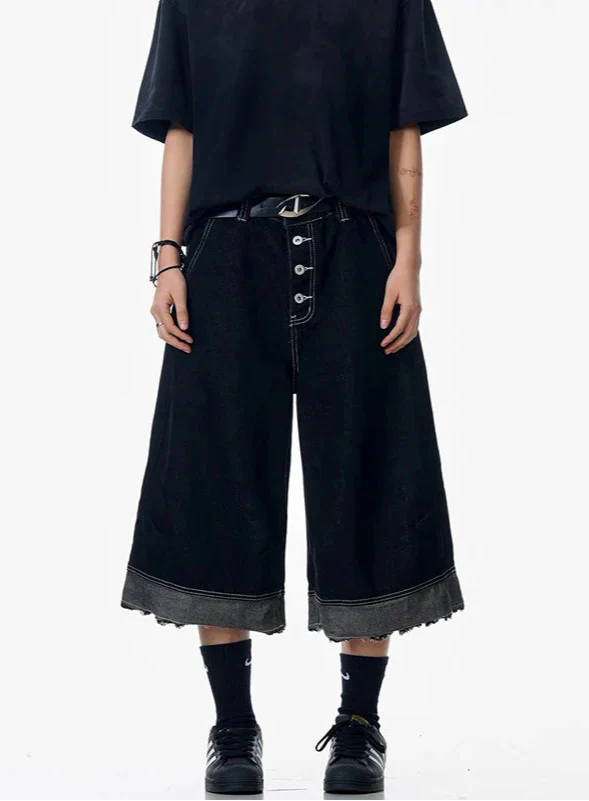 Streetwear Y2K Schwarze Jeansshorts im koreanischen Gothic-Stil im Y2K-Stil