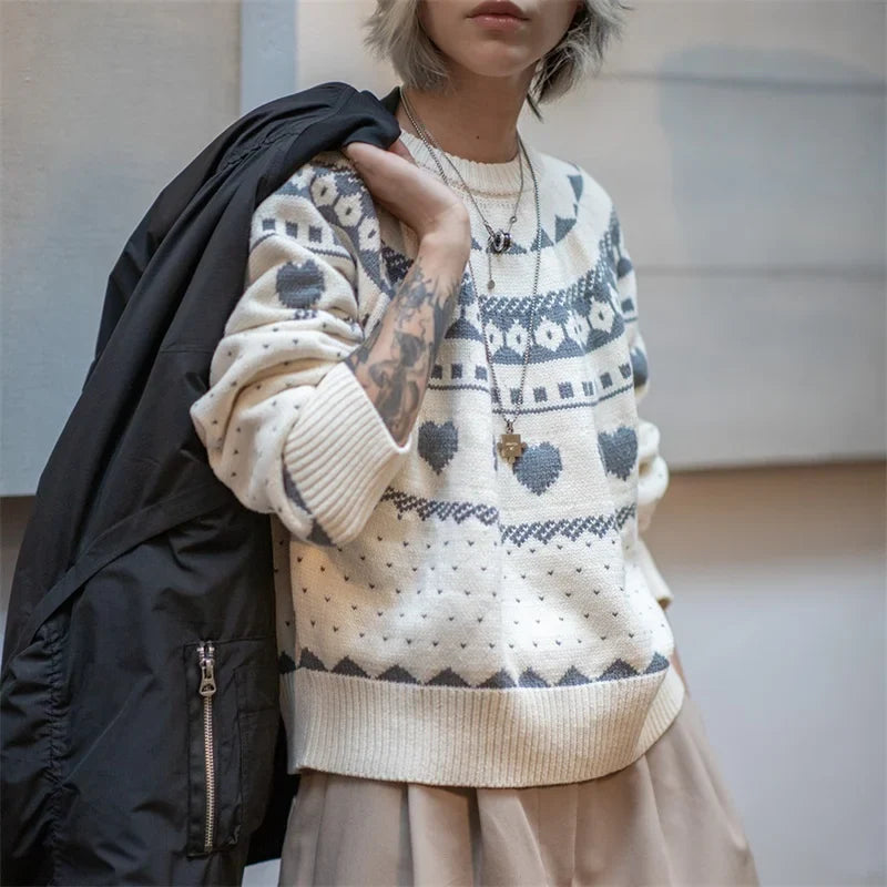 Weißer Fair-Isle-Strickpullover