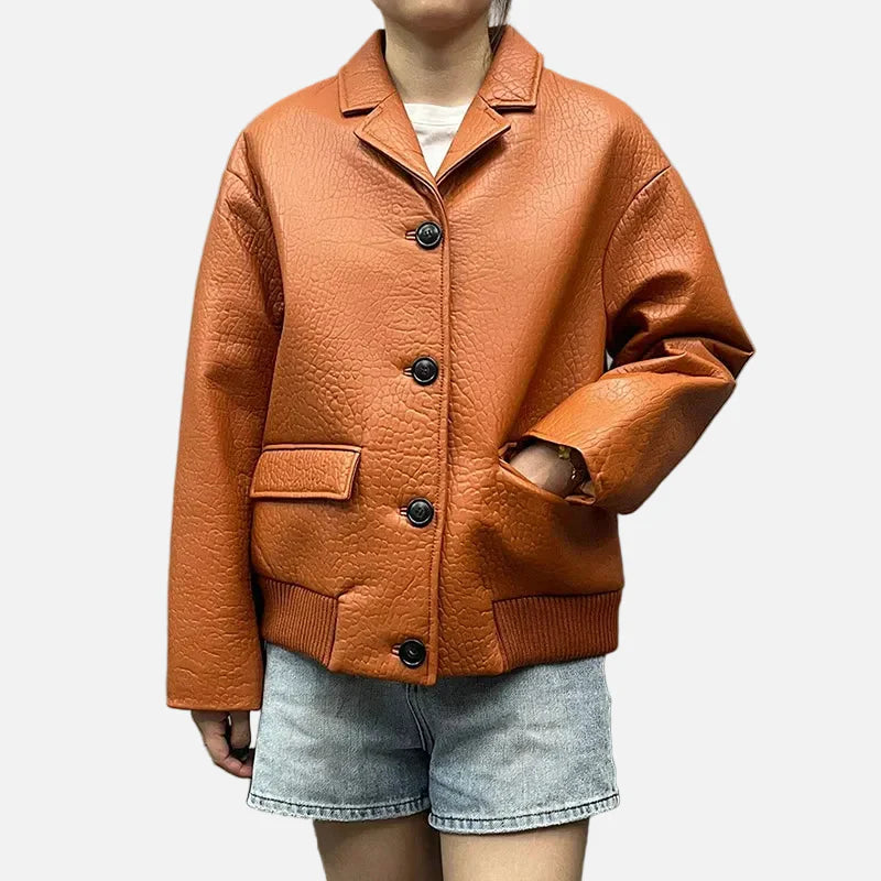 Veste vintage en cuir de mouton véritable à bulles