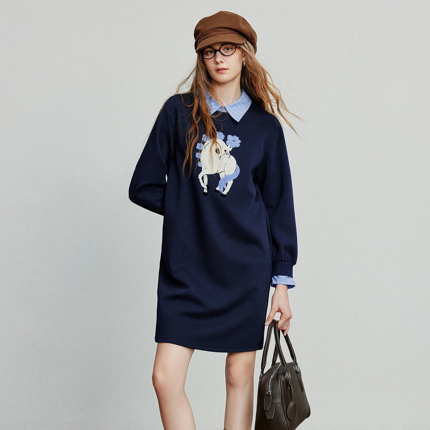 Robe deux-pièces brodée à motif poney pour femme