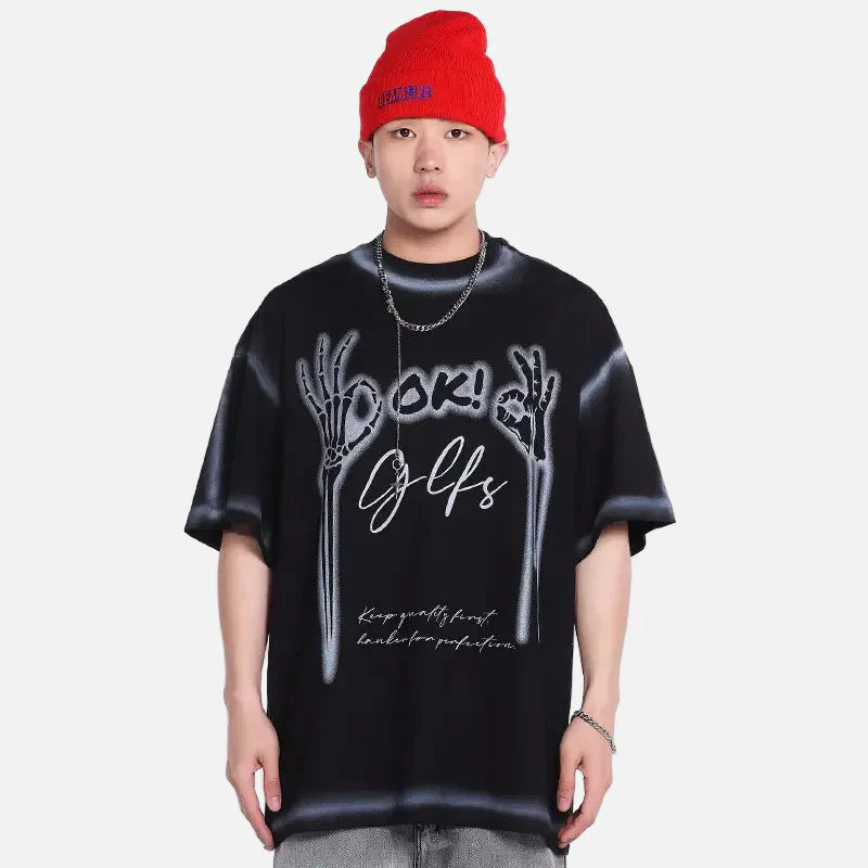 Kurzarm-T-Shirt im Punk-Gothic-Stil mit Grafikprint