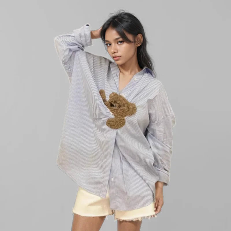 Chemise ample à rayures style dessin animé pour femme
