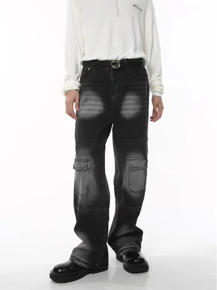 Utility Vibe Vintage Schwarze Baggy Cargo Jeans