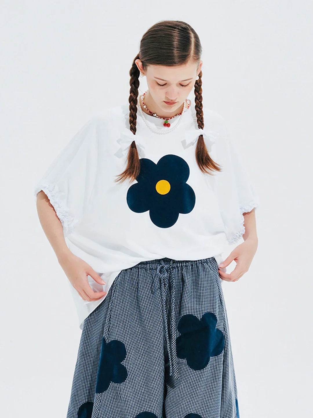 Y2K Sommer-T-Shirt mit Blumenmuster und lockerer Passform