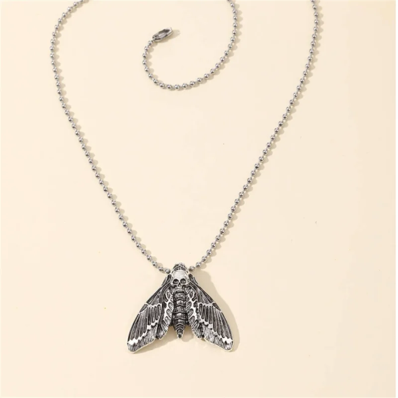 Gothic Skull Moth Charm Necklace
