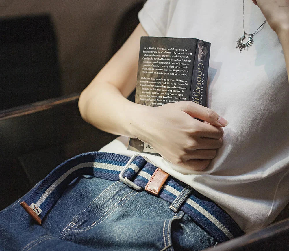 Blue and White Colorblocking Double Ring Belt