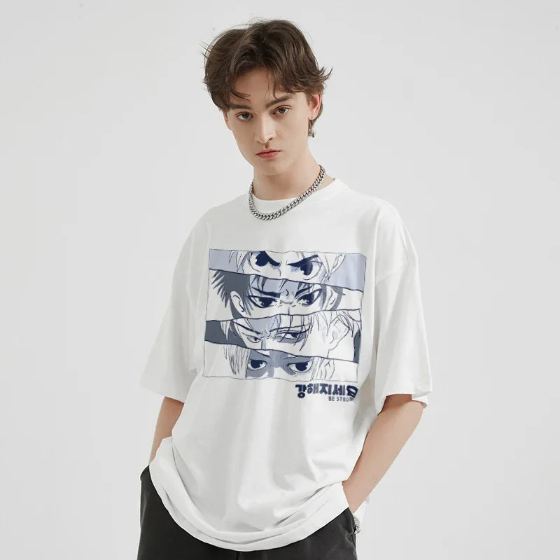 Y2K-T-Shirt mit lockerem Anime-Augen-Motiv