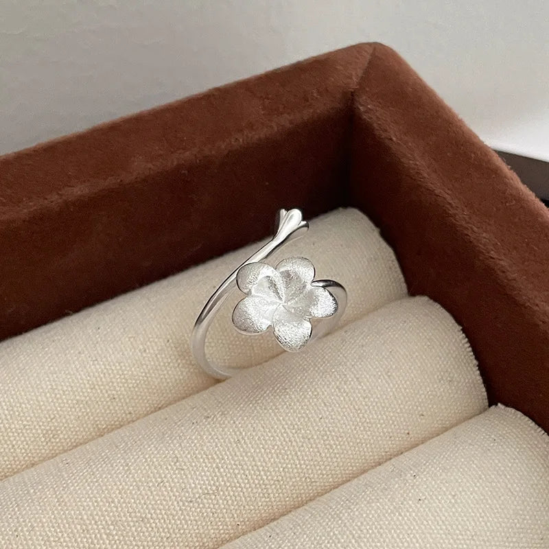 Elegant Asymmetric Flower Sterling Silver Ring
