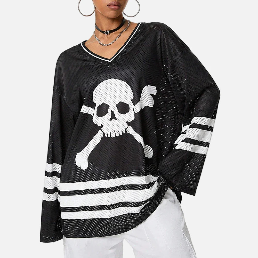 Breathable Mesh Printed V-Neck Long Sleeve T-Shirt