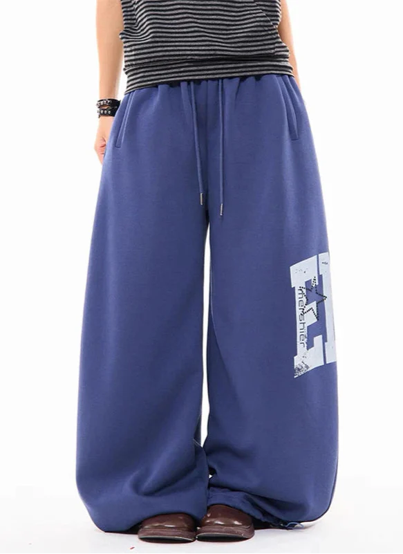 Streetwear Chic Oversized Jogginghose mit weitem Bein und Buchstabenprint